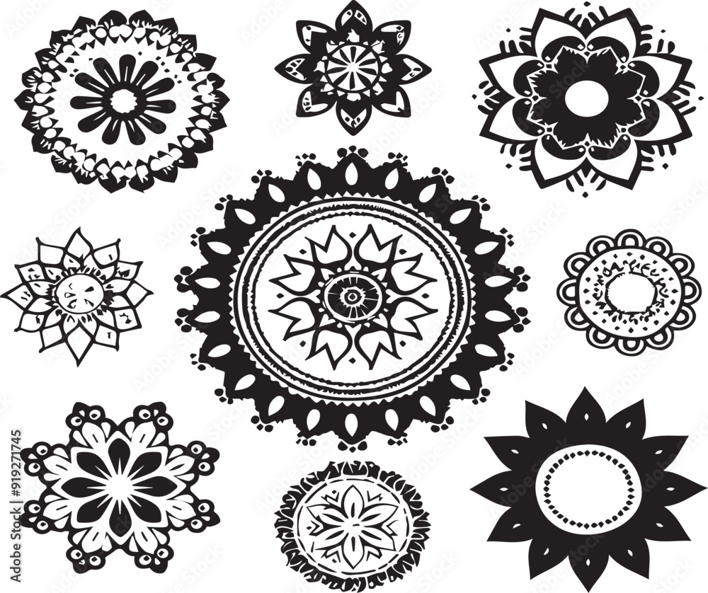 Round Ornament Pattern Flat Black Silhouette Vector Art Bundle Round Ornament Pattern Flat Black Silhouette Vector Art Bundle