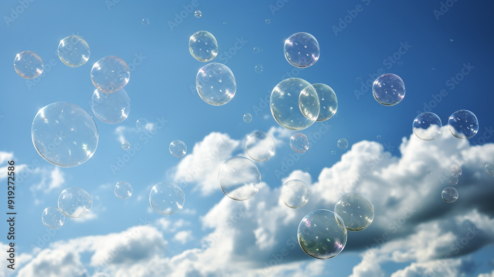 Soap bubbles against a clear blue sky. AI Generation. Soap bubbles against a clear blue sky. AI Generation.