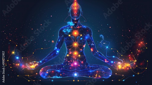 Meditation with chakra light on the body