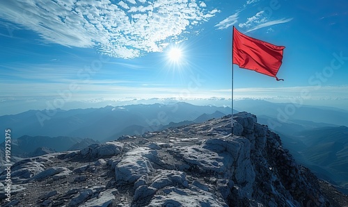 flag is on mountain top destination,achievement concepts.