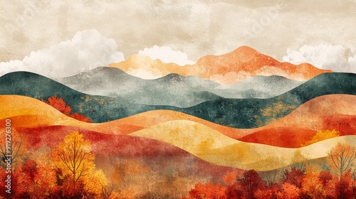 Abstract Mountain Landscape with Autumn Foliage