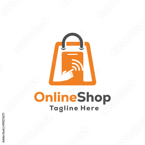 Online Shop Logo designs Template. Illustration vector graphic of smartphone and shop bag combination logo