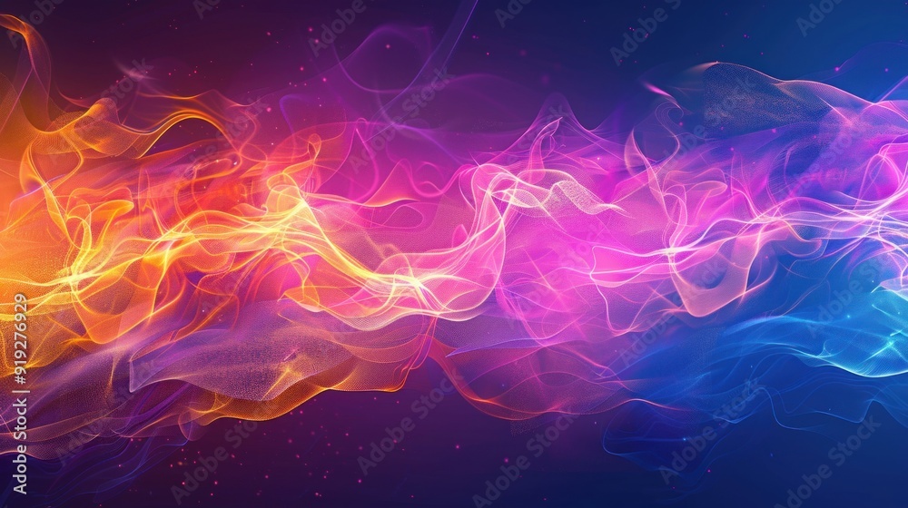 Live 3d sound waves in abstract colorful motion on dark background, dynamic data visualization and abstract dot graph, digital art illustration for multimedia and technology Live 3d sound waves in abstract colorful motion on dark background, dynamic data visualization and abstract dot graph, digital art illustration for multimedia and technology