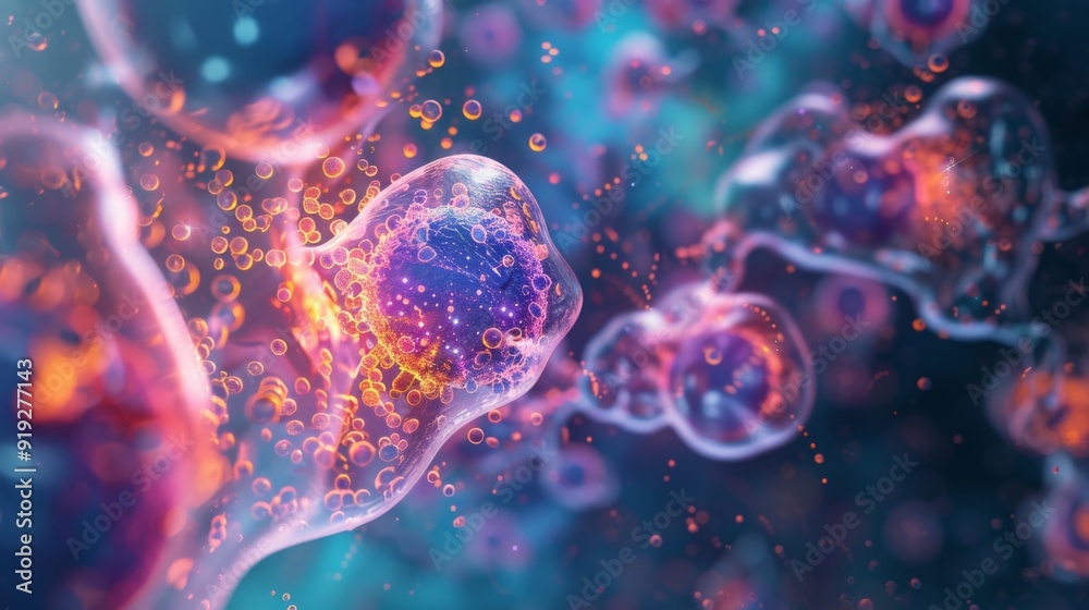 Abstract visualization of stem cell research with digital models and cellular structures, highlighting innovations in regenerative medicine. Abstract visualization of stem cell research with digital models and cellular structures, highlighting innovations in regenerative medicine.