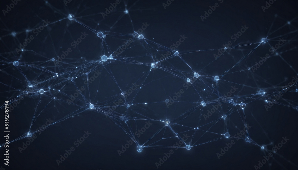 Abstract digital network connections with nodes and lines on a dark blue background, concept of connectivity and digital communication created with generative ai