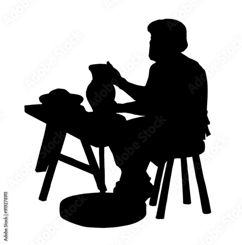 Vector drawing. Potter makes a jug
