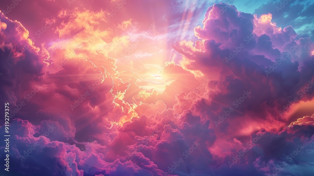 Fototapeta premium Colorful sunset over vibrant clouds in a serene sky