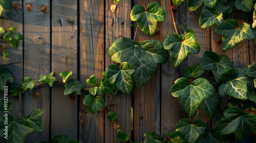 Green Vines with Leaves on Wooden Fence in Sunlight