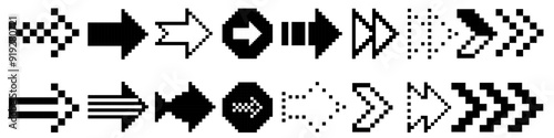 Quadro em tela Set of pixel, black arrows of different shapes