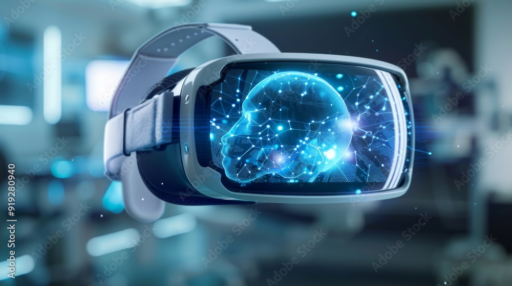 Conceptual image of a virtual reality headset used for medical training and simulation, showcasing advancements in medical education technology. Conceptual image of a virtual reality headset used for medical training and simulation, showcasing advancements in medical education technology.