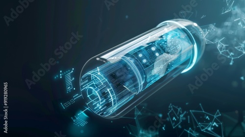 Conceptual image of a smart inhaler with digital tracking and dosage control, highlighting advancements in respiratory therapy and healthcare.