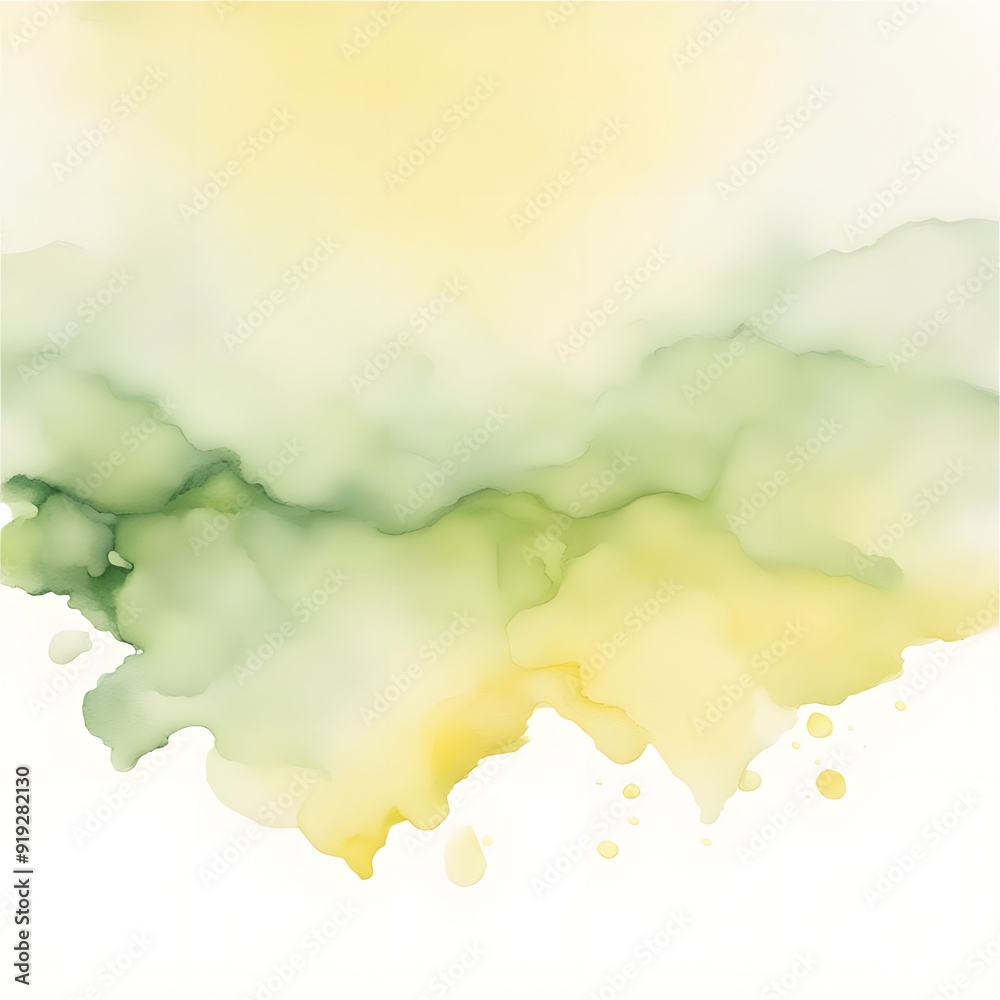 Obraz premium A smooth transition from soft green to pale yellow watercolor on white background, Ai Generated