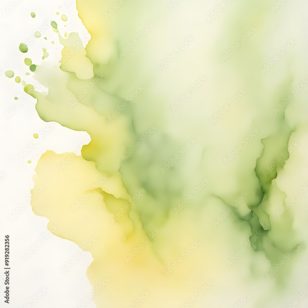 Obraz premium A smooth transition from soft green to pale yellow watercolor on white background, Ai Generated
