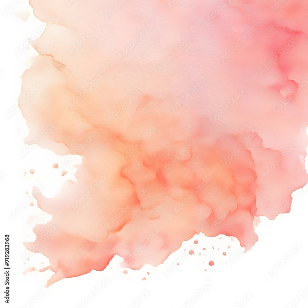 A smooth transition from warm pink to light peach watercolor on white background, AI Generated