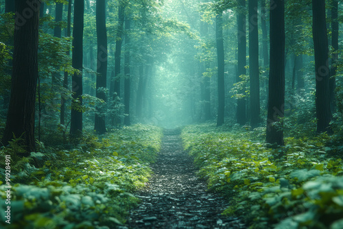 A mystical clearing in the woods where the whispers of the wild can be heard in the soft rustle of leaves and the distant call of birds, photo