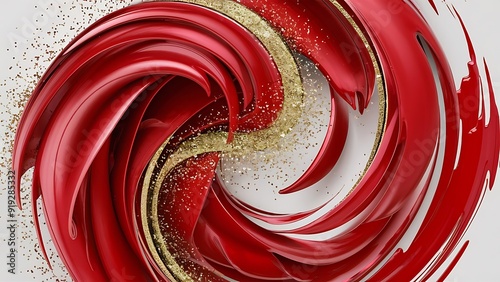 Beautiful Crimson Paint Swirls with Gold Glitter. Contemporary Design Wallpaper
