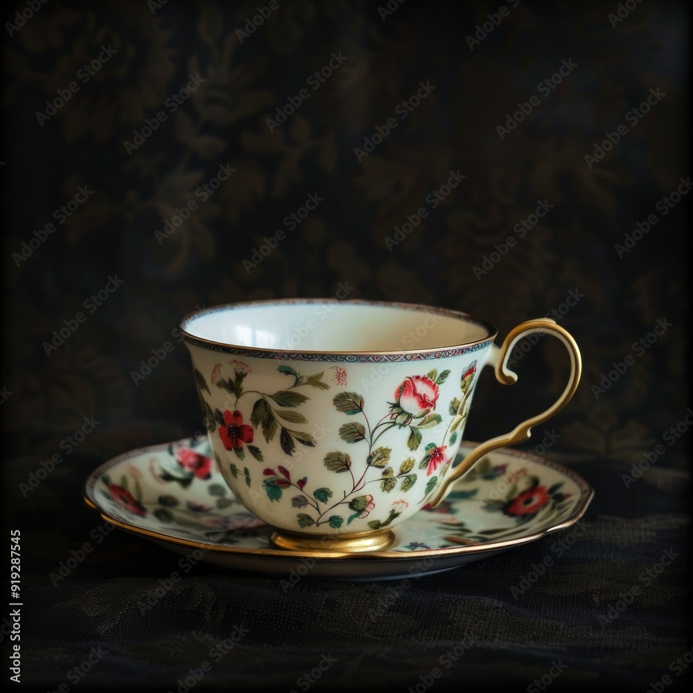 Fototapeta premium antique tea cup isolated on dark backgrounds