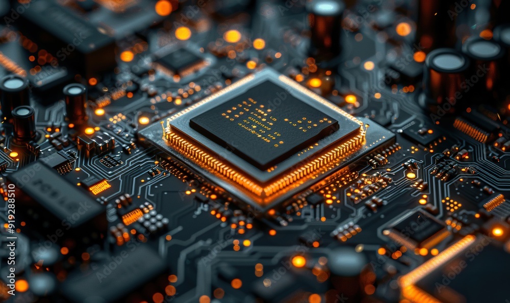 artificial intelligence micro chip with circuits on mother board. artificial intelligence micro chip with circuits on mother board.
