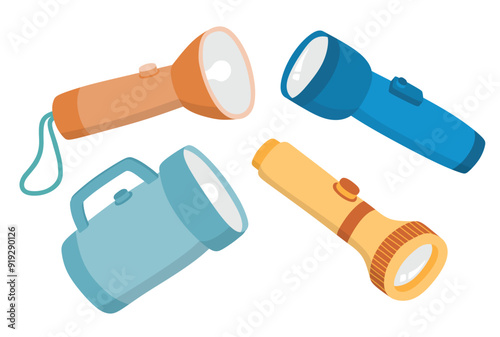 Flashlight vector set cute cartoon style.