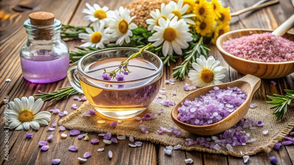 Soothing natural skincare setting with lavender petals, chamomile tea, and rose quartz crystals, evoking relaxation and serenity for a freckled beauty's self-care ritual. Soothing natural skincare setting with lavender petals, chamomile tea, and rose quartz crystals, evoking relaxation and serenity for a freckled beauty's self-care ritual.