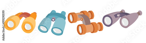 Binoculars vector set cute cartoon style.