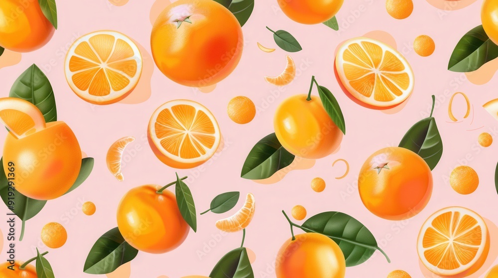 Seamless repetitive background pattern of fresh orange fruit with leaf Seamless repetitive background pattern of fresh orange fruit with leaf