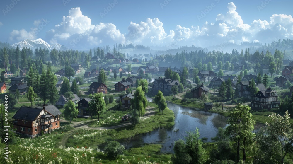 Picturesque Village nestled in a Valley Picturesque Village nestled in a Valley