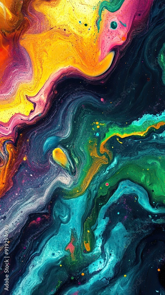 A colorful painting with a blue and green swirl A colorful painting with a blue and green swirl