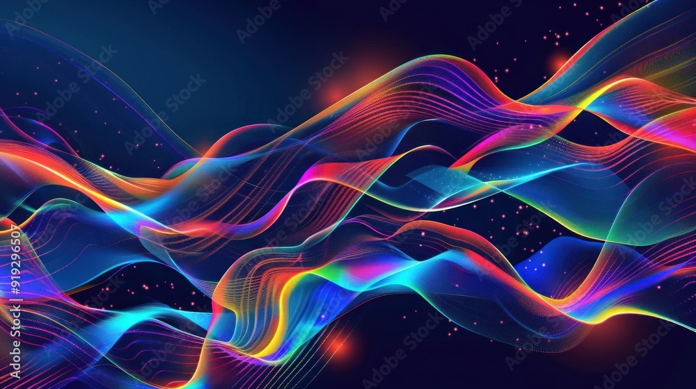Abstract Colorful Waves with Glowing Particles Abstract Colorful Waves with Glowing Particles