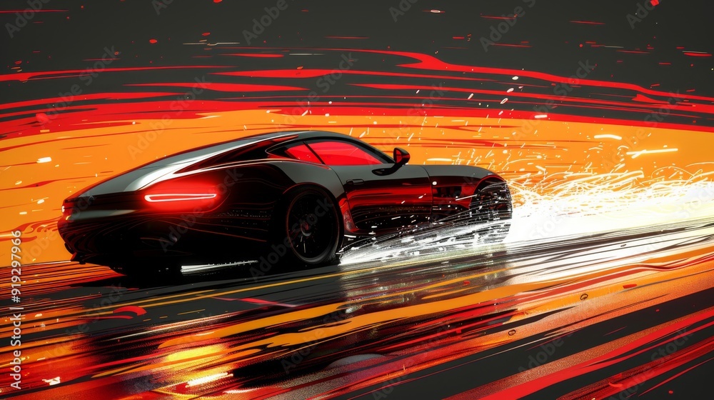Black Sports Car in Motion Black Sports Car in Motion