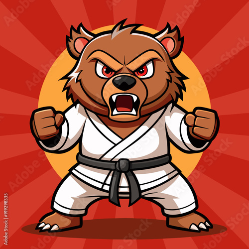 cartoon illustration karate bear in kimono