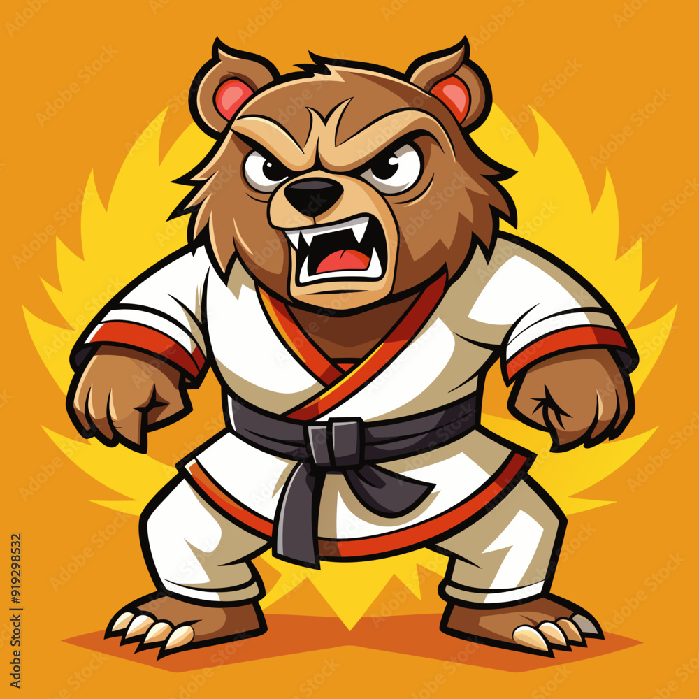 Obraz premium cartoon illustration karate bear in kimono
