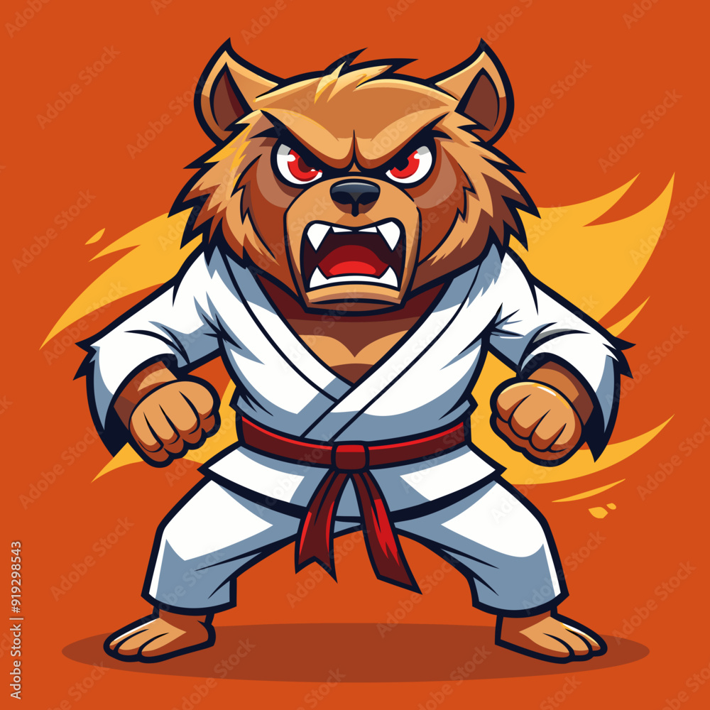 Naklejka premium cartoon illustration karate bear in kimono