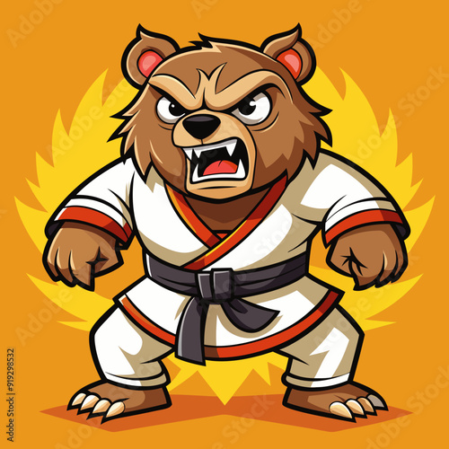 cartoon illustration karate bear in kimono
