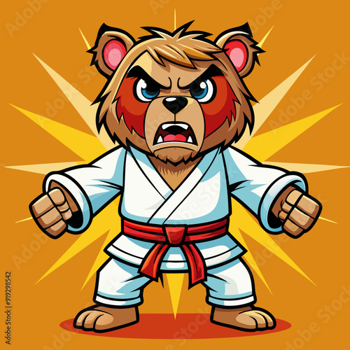 cartoon illustration karate bear in kimono