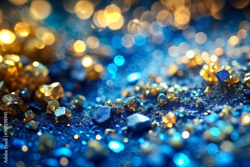 Vibrant blue liquid abstract background with shimmering gold mineral undertones, evoking a sense of luxury and creativity, perfect for high-end design and fashion projects.