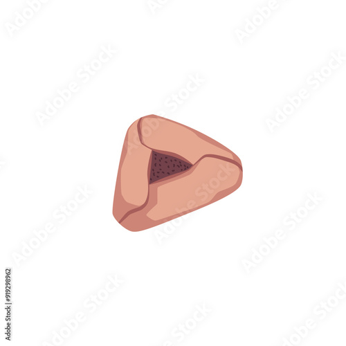 Jewish festival of Purim cookie food vector icon, tasty Hamantaschen with black chocolate, jam or halva triangular shape