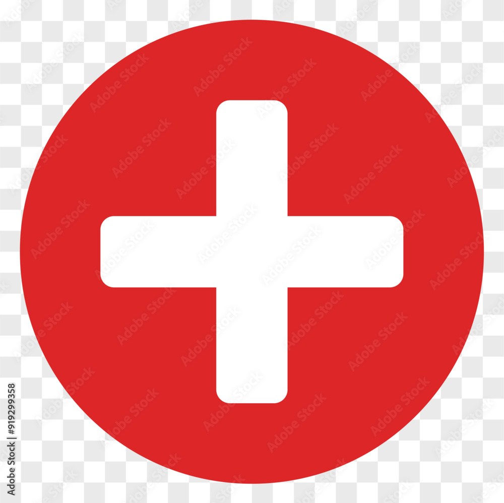 Hospital sign red color circle frame Cross icon on transparent background Hospital sign red color circle frame Cross icon on transparent background