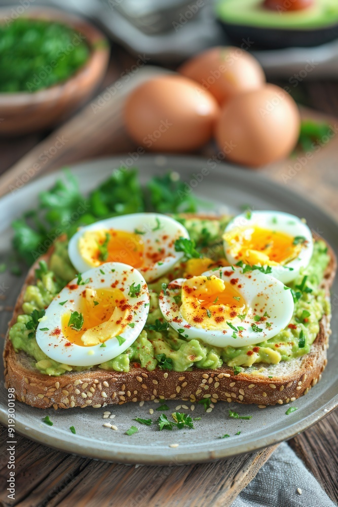 Luxury breakfast with eggs and fresh avocado fruit Luxury breakfast with eggs and fresh avocado fruit