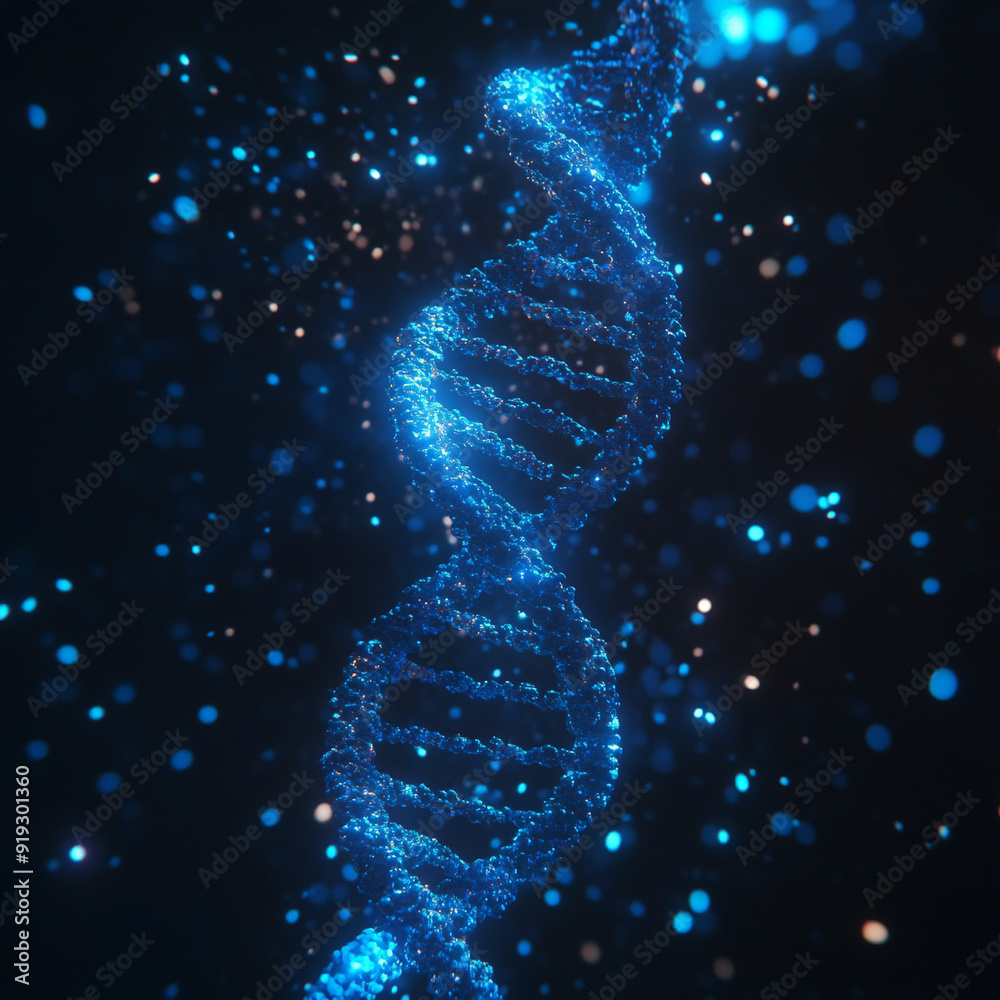 Obraz premium single blue cyan DNA genome birds eye view with front-lighting 