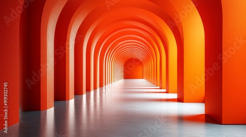 A long red tunnel with orange walls