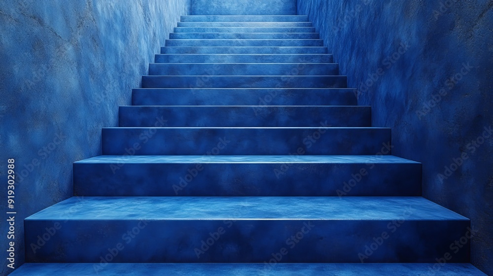 A blue staircase with a blue wall A blue staircase with a blue wall
