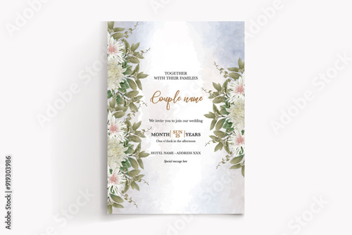 WEDDING INVITATION FRAME WITH FLOWER DECORATIONS WITH FRESH LEAVES