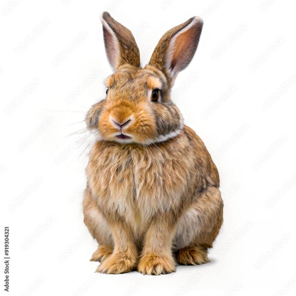 Fototapeta premium Side View of Fluffy Brown Rabbit on Transparent Background