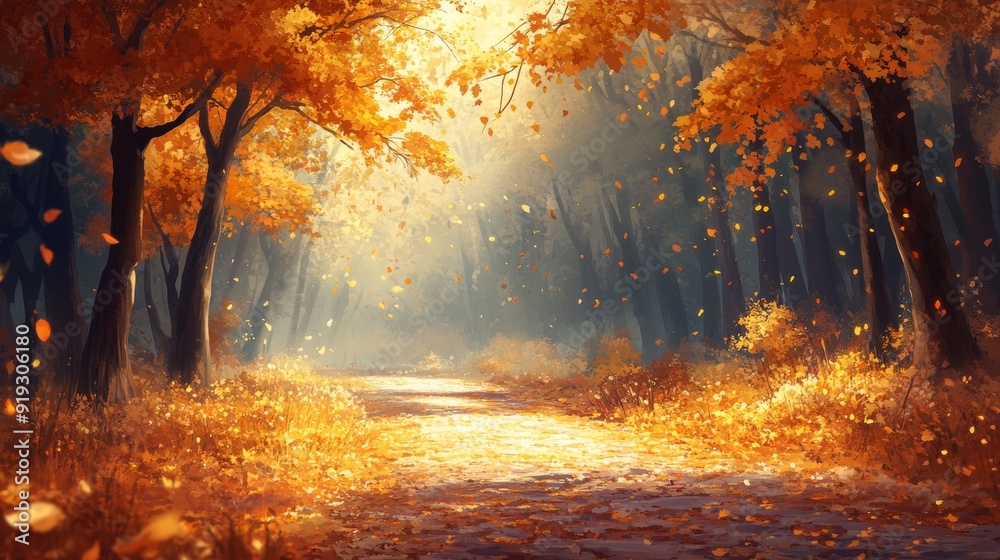 A Pathway Through a Golden Autumn Forest A Pathway Through a Golden Autumn Forest