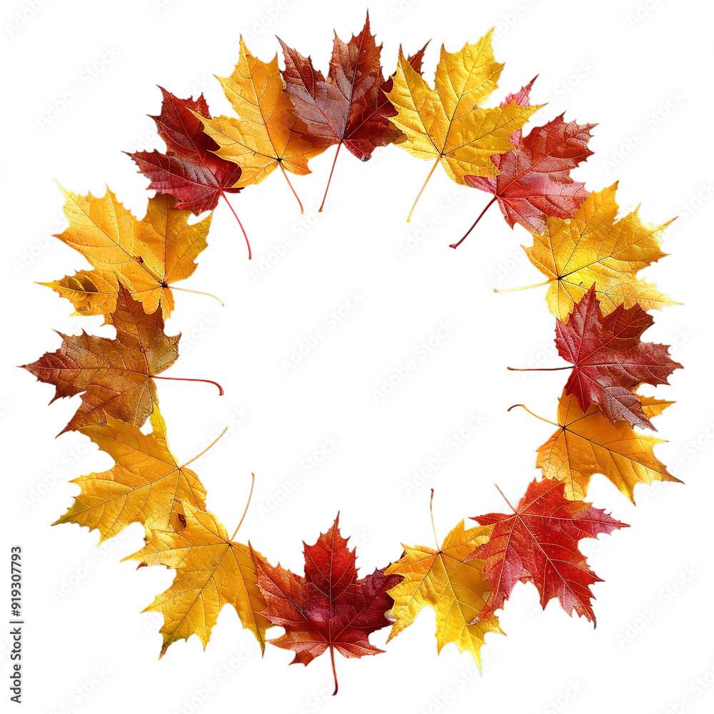 Fototapeta premium Autumn leaf wreath on transparent background