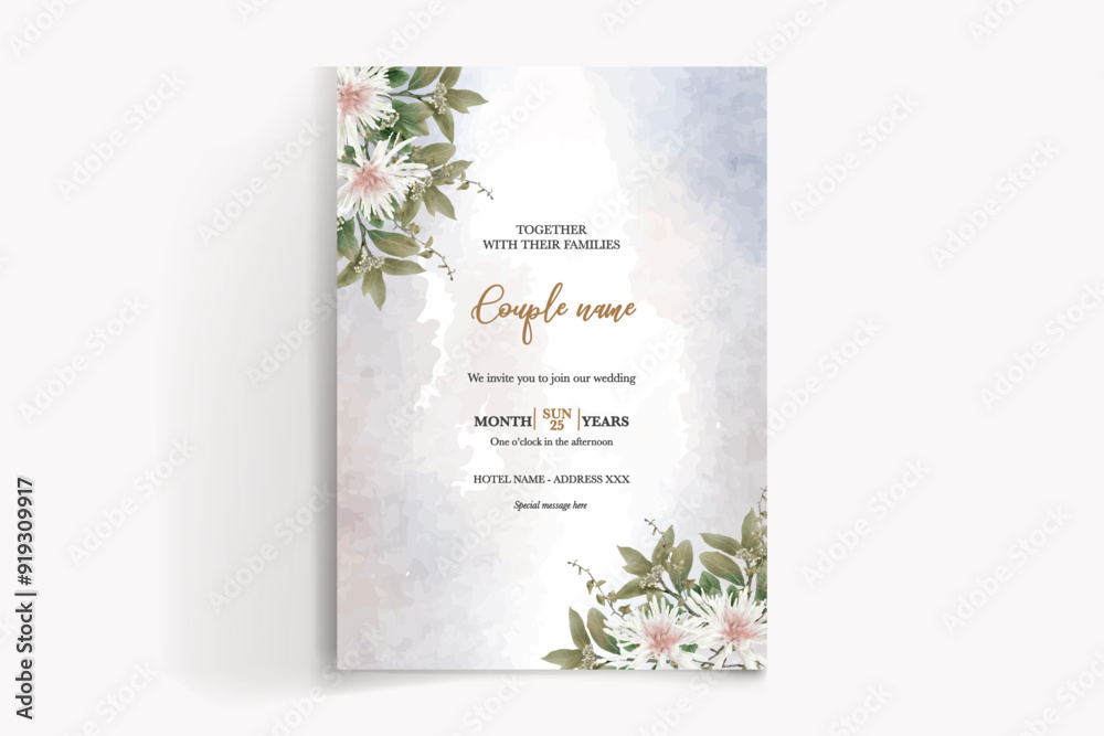 WEDDING INVITATION FRAME WITH FLOWER DECORATIONS WITH FRESH LEAVES WEDDING INVITATION FRAME WITH FLOWER DECORATIONS WITH FRESH LEAVES