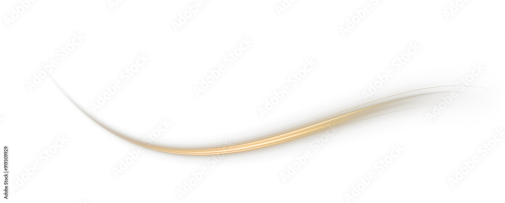 Festive gold stripe on white background. Yellow curl twirl for the holidays. Gold colored curve rope. Vector png twirl, line, curve, rope, stripe design element.