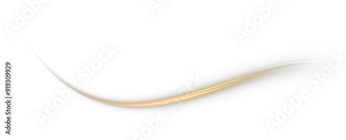 Festive gold stripe on white background. Yellow curl twirl for the holidays. Gold colored curve rope. Vector png twirl, line, curve, rope, stripe design element.