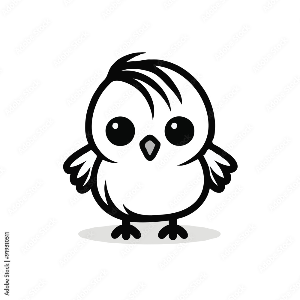 Naklejka premium very simple chick drawing, icon style, vector style, black and white, white background